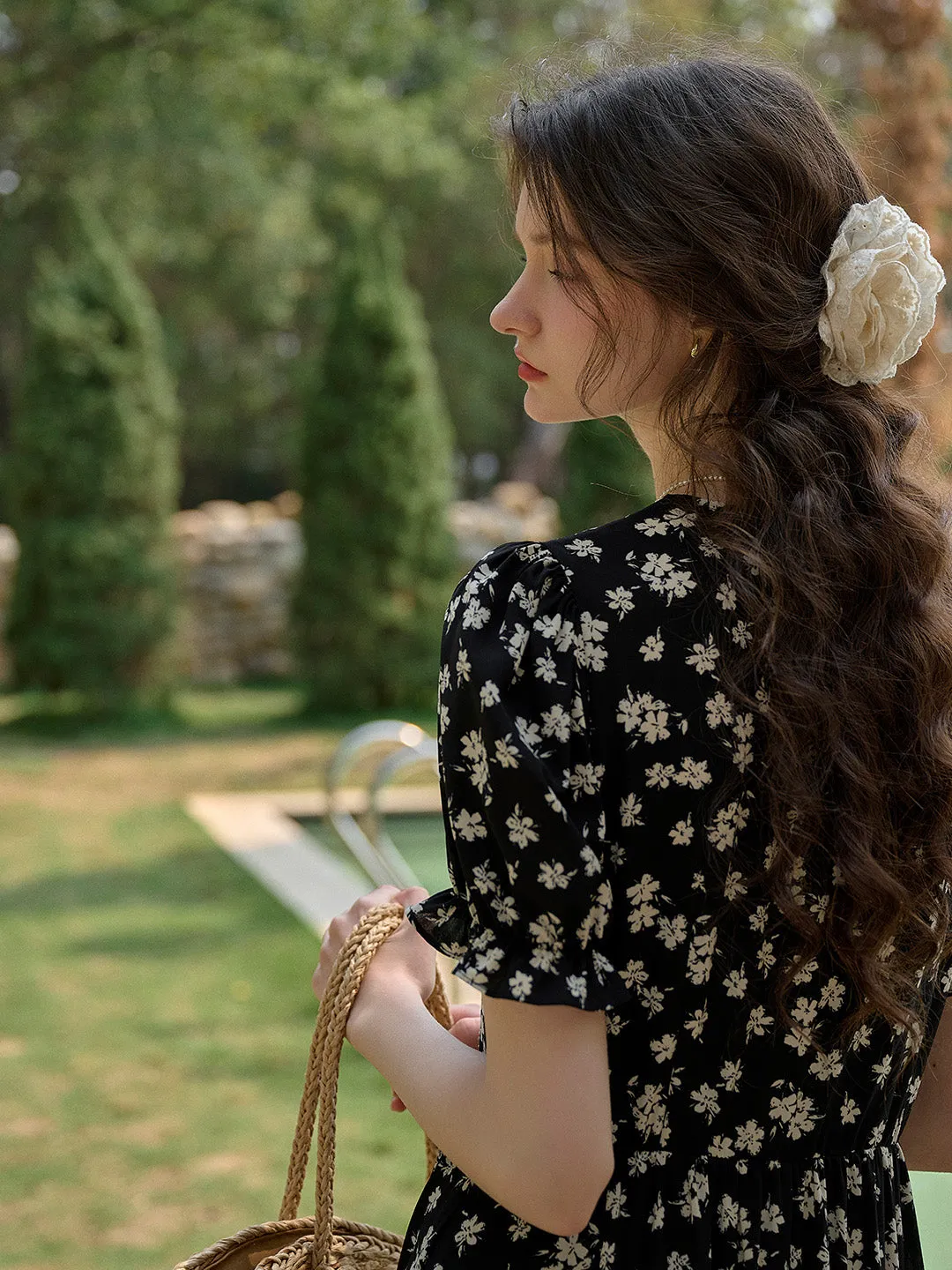 Lilith Ruffle V-Neck Lace Floral Dress