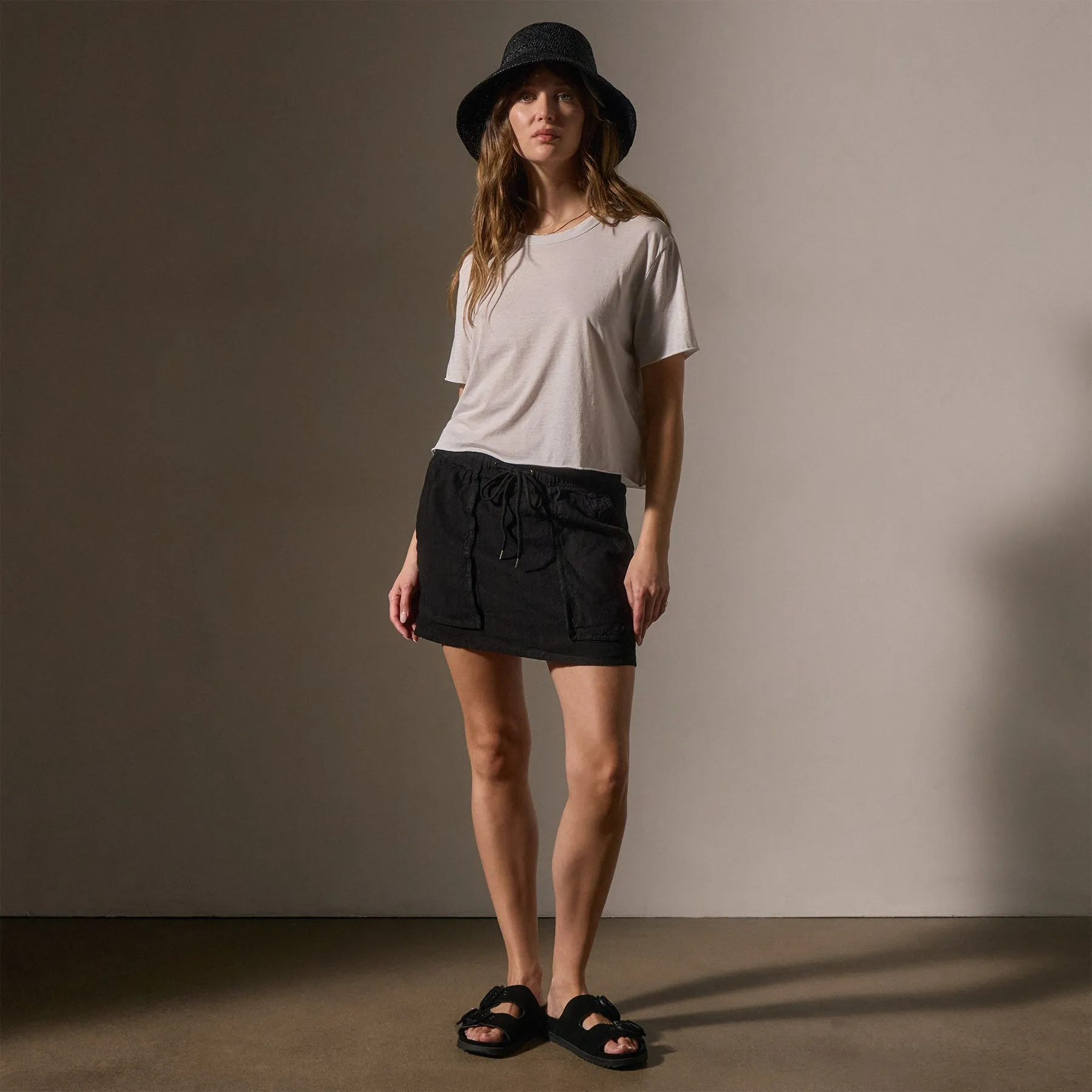 Linen Blend Utility Skirt - Black