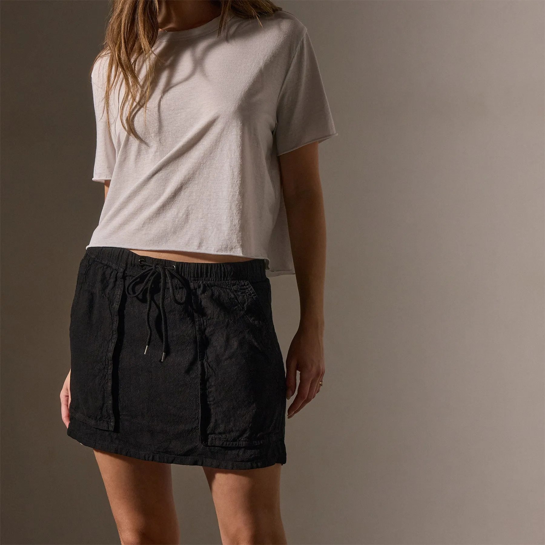 Linen Blend Utility Skirt - Black