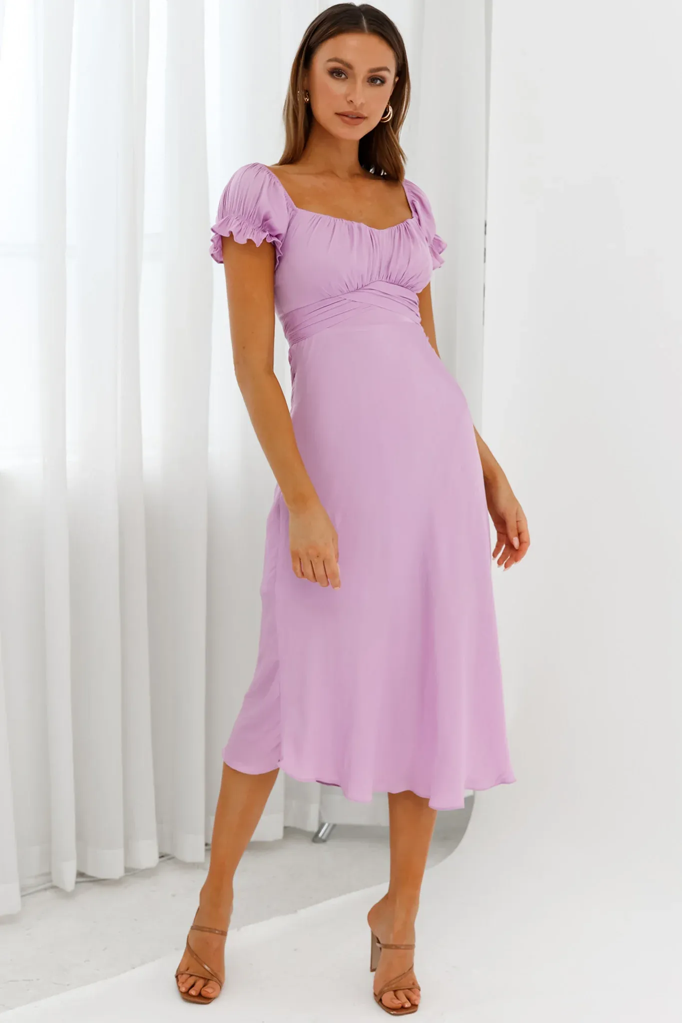 Linka Off-Shoulder Tie Back Midi Dress Lilac