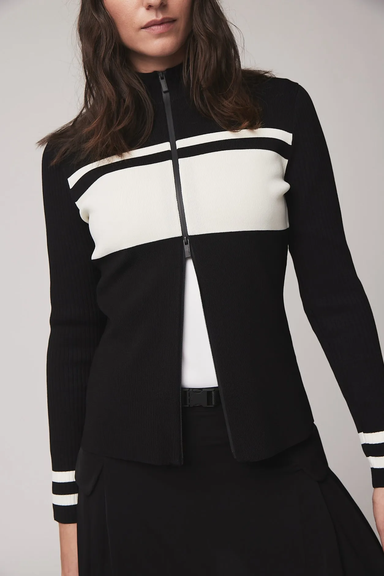 Long Sleeve Full Zip Stripe Sweater