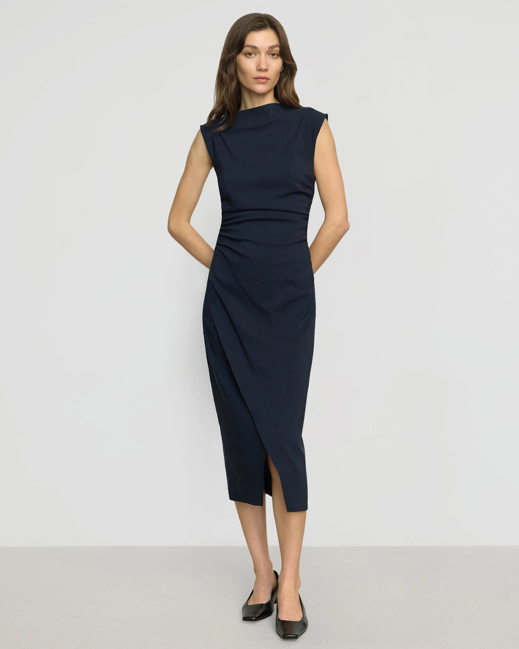 Manon Asymmetric-Neck Ruched Dress