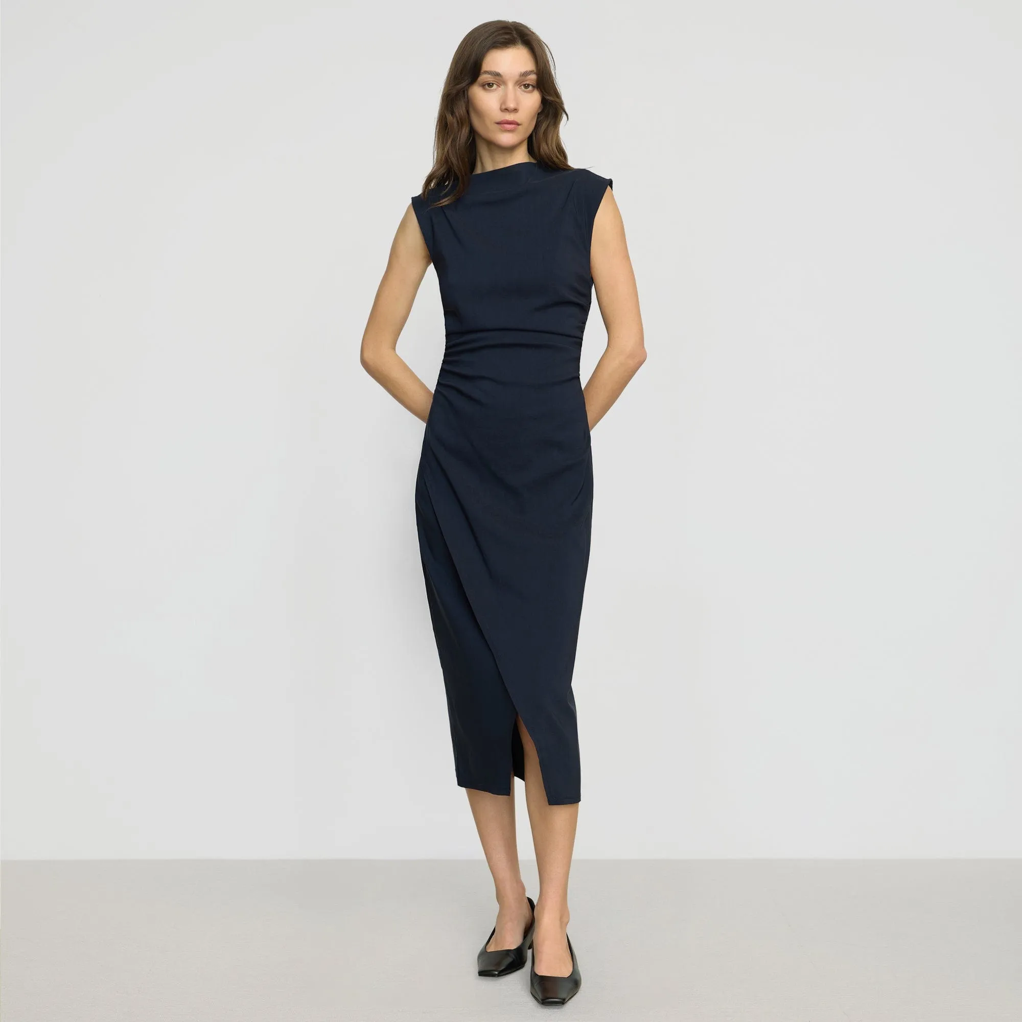 Manon Asymmetric-Neck Ruched Dress