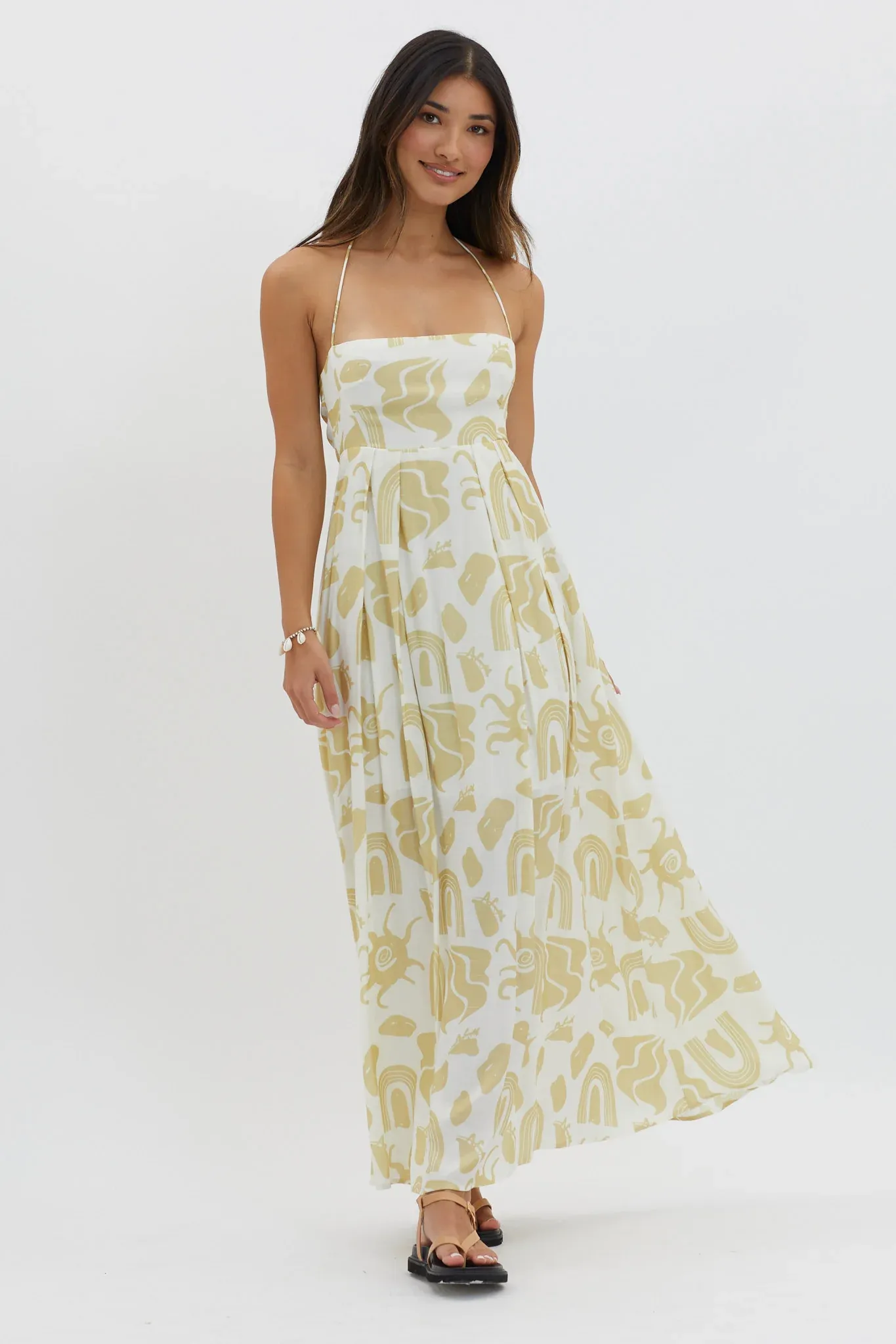 Moreton Halterneck Tied Back Dress Yellow