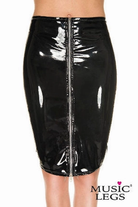 MUSIC LEGS HIGH SHINE PVC ZIP UP PENCIL SKIRT ML189