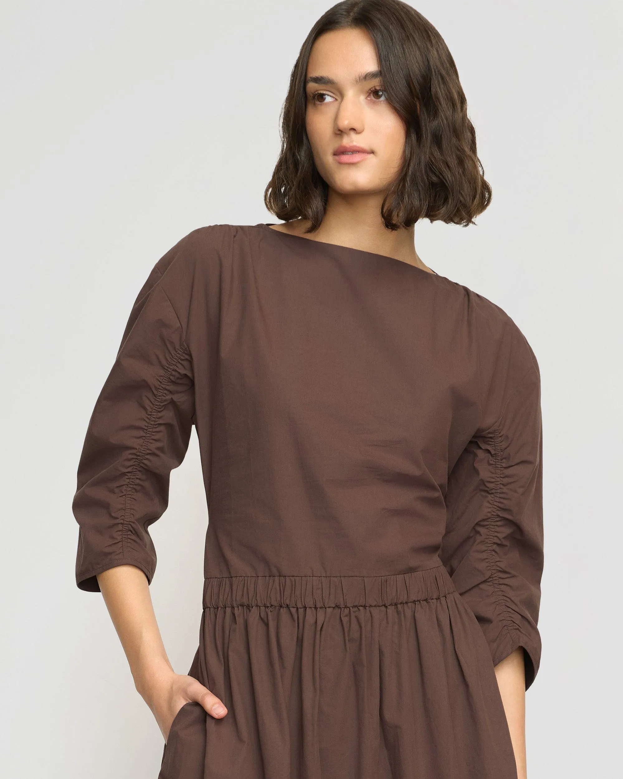 Natalia Cotton Ruched-Detail Dress
