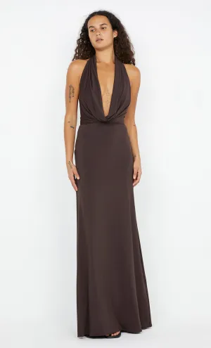 NESSIE COWL NECK MAXI DRESS - DARK CHOCOLATE