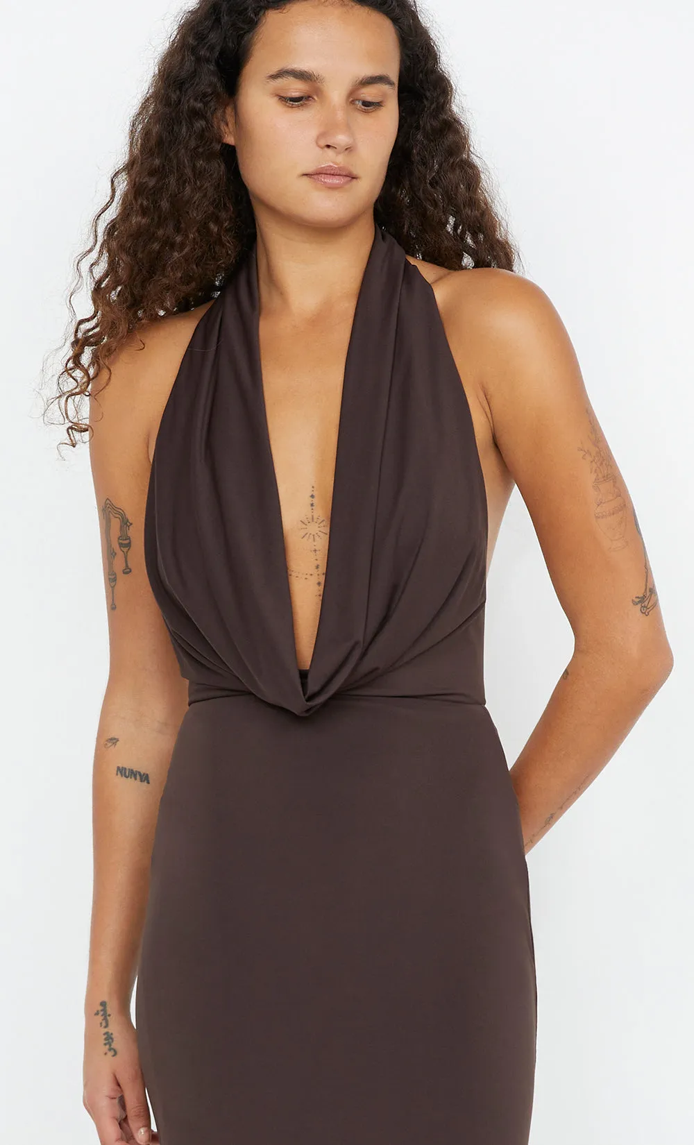 NESSIE COWL NECK MAXI DRESS - DARK CHOCOLATE