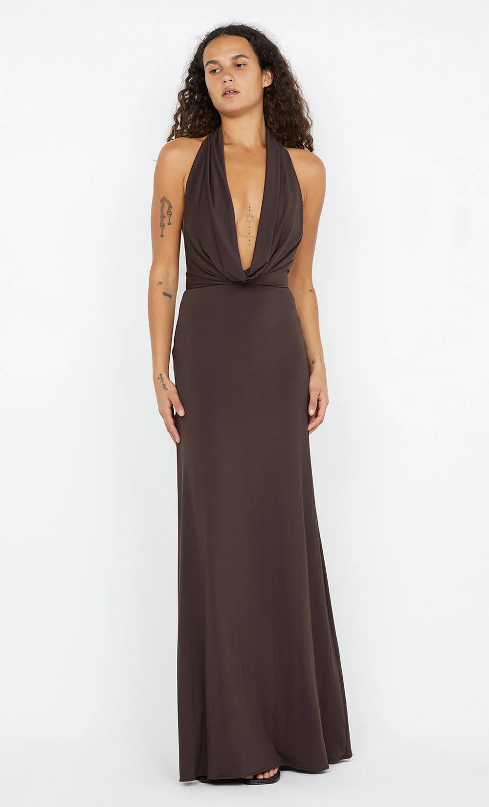 NESSIE COWL NECK MAXI DRESS - DARK CHOCOLATE