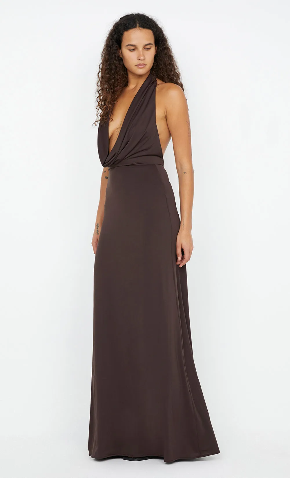 NESSIE COWL NECK MAXI DRESS - DARK CHOCOLATE