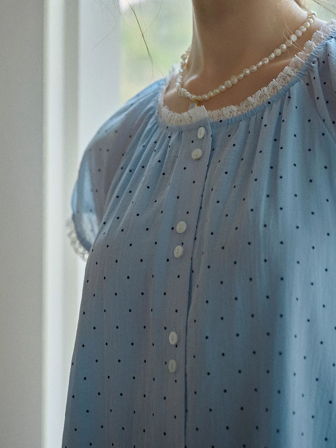 Norah Ruffle Round Neck Dot 100% Cotton Dress