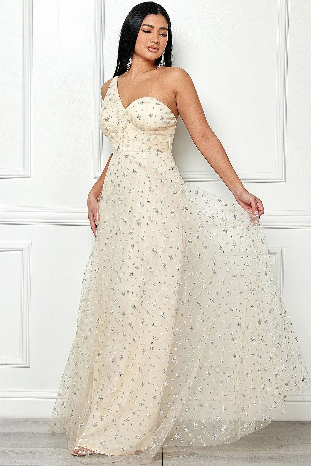 Nova Dress in Cream/Silver