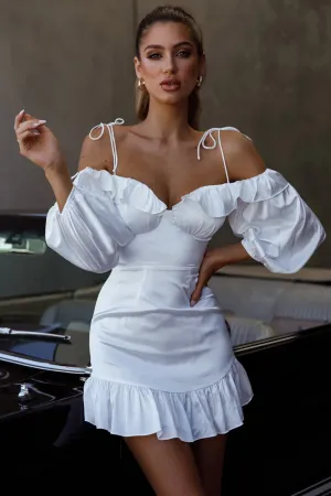 Ode To Love Sweetheart Neckline Balloon Sleeve Dress White