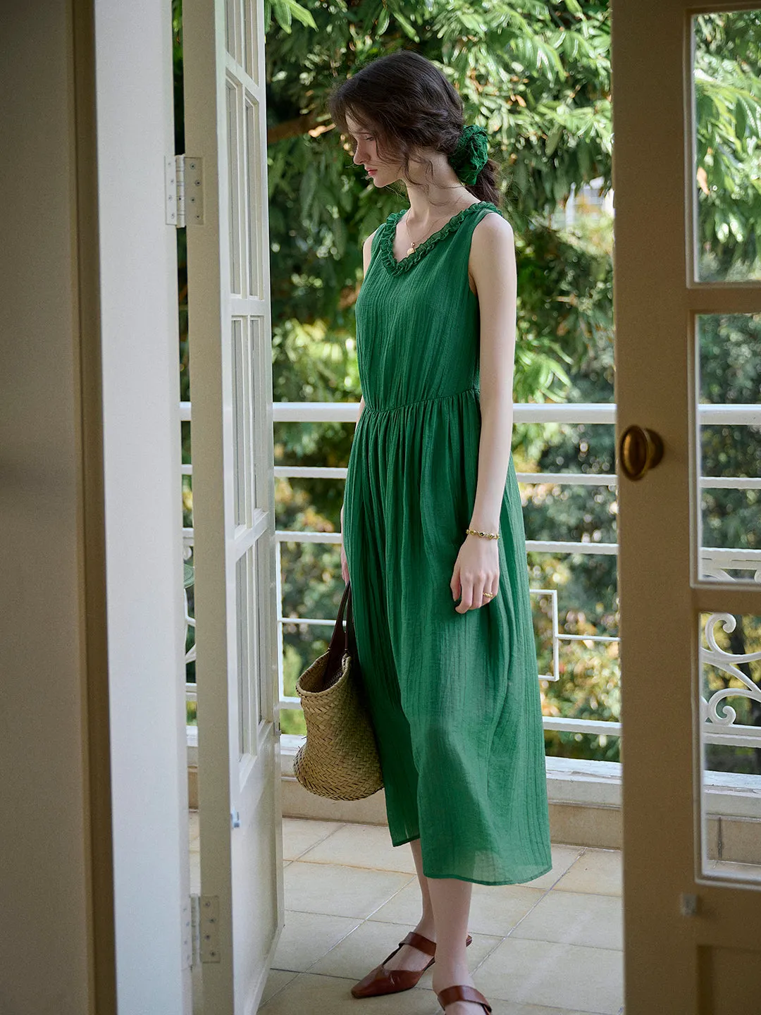 Paris Ruffle V-Neck Sleeveless Dress