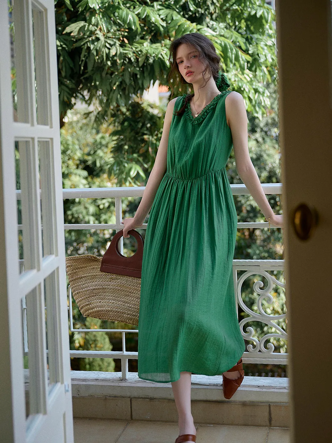 Paris Ruffle V-Neck Sleeveless Dress