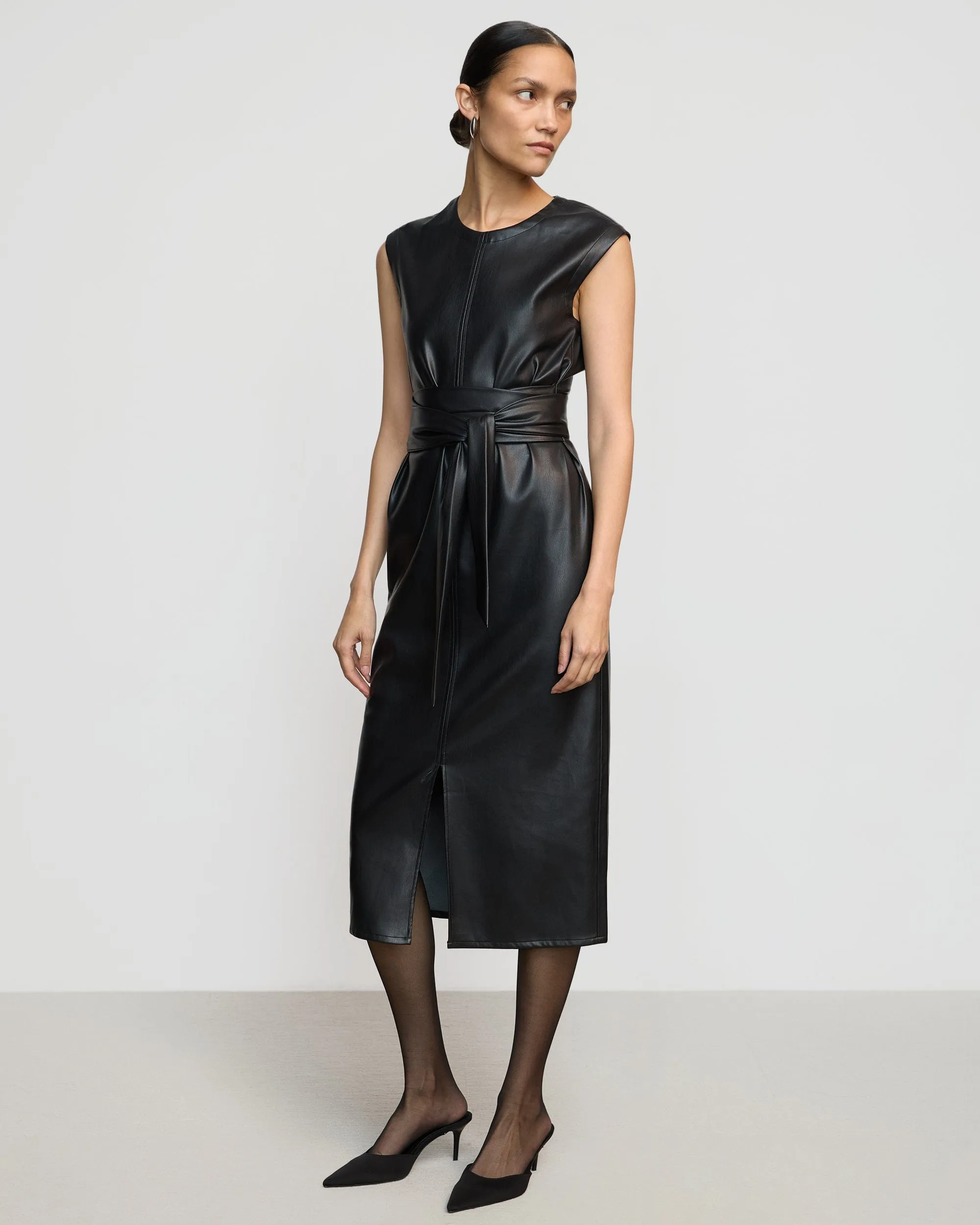 Pilar Vegan Leather Tie-Front Dress