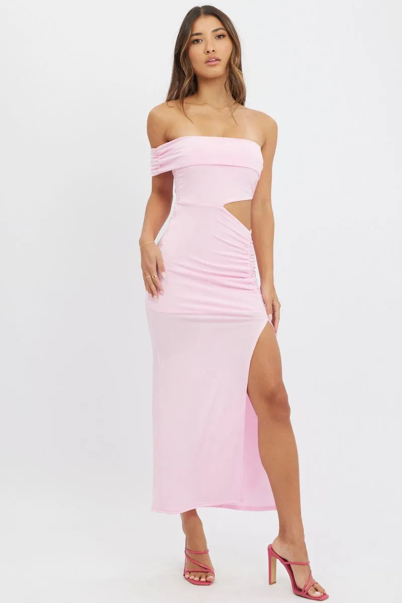 Pink Bodycon Dress One Shoulder Maxi