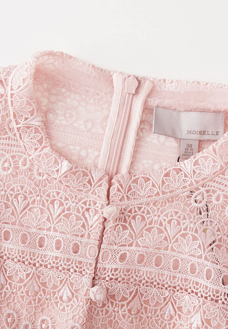Pink Stand Collar Lace Dress