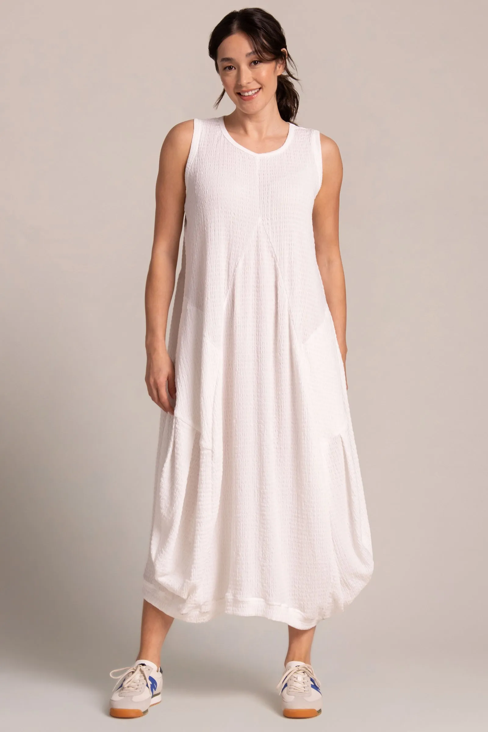Popcorn Waffle Dress Lined | White