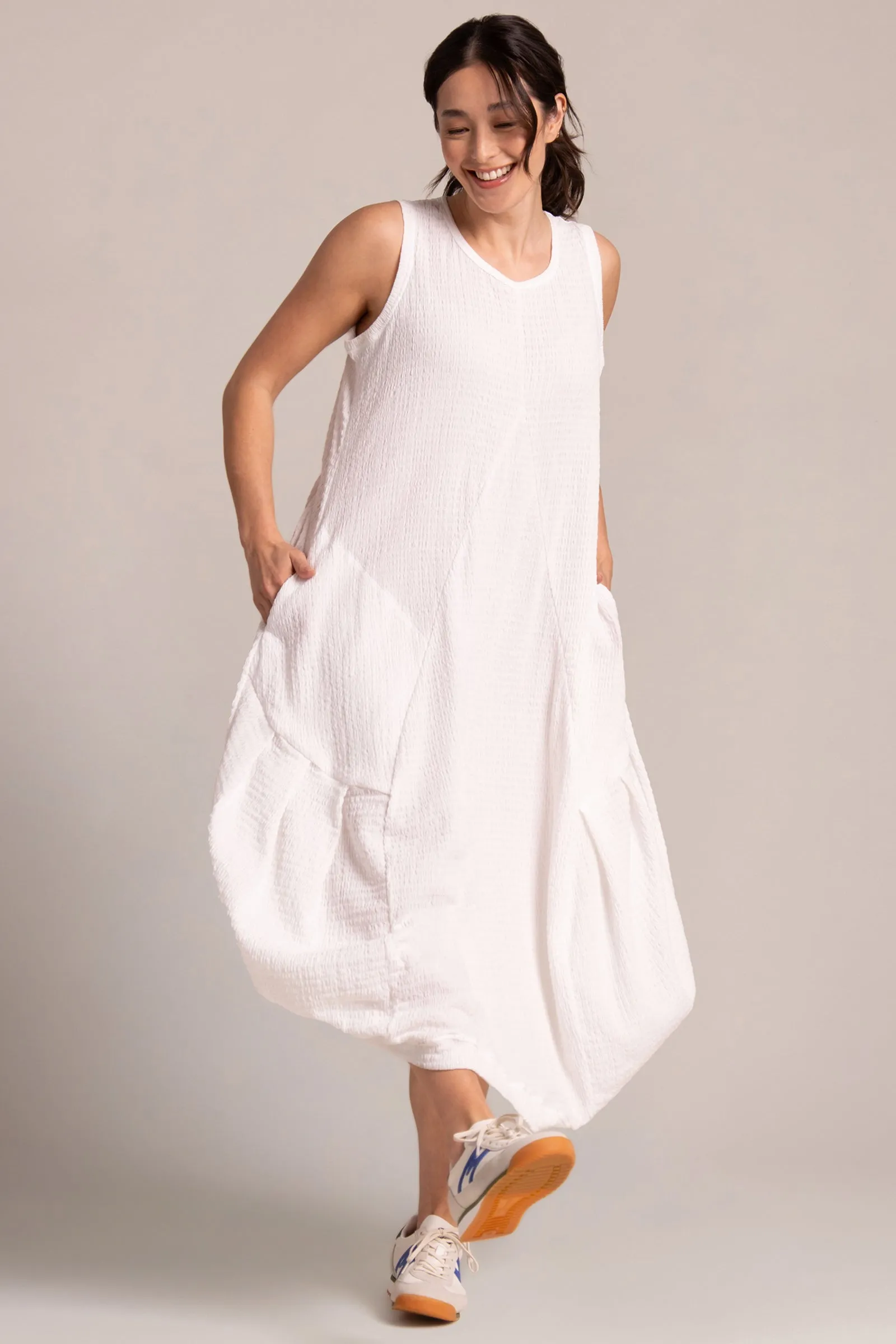 Popcorn Waffle Dress Lined | White