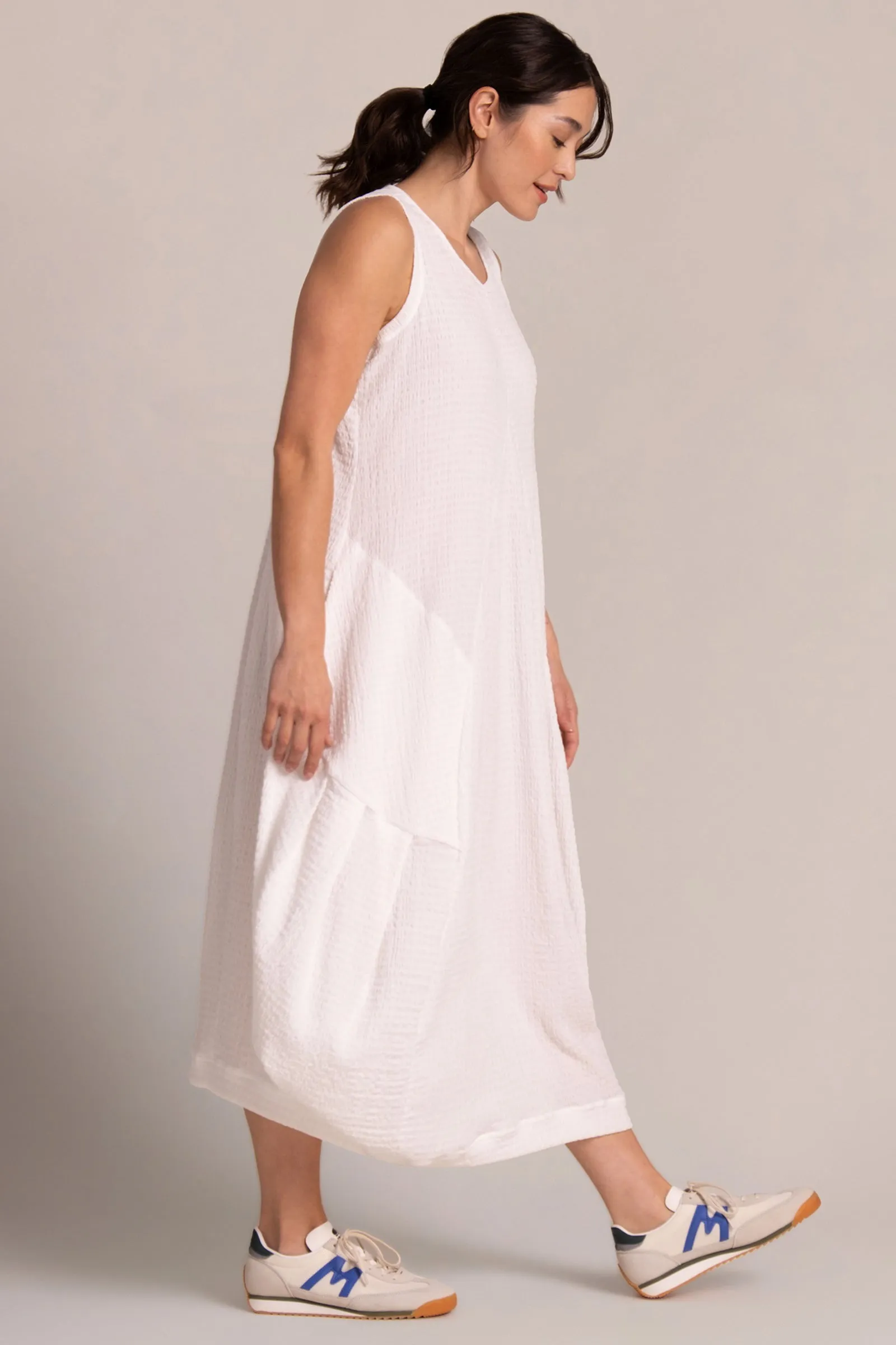 Popcorn Waffle Dress Lined | White