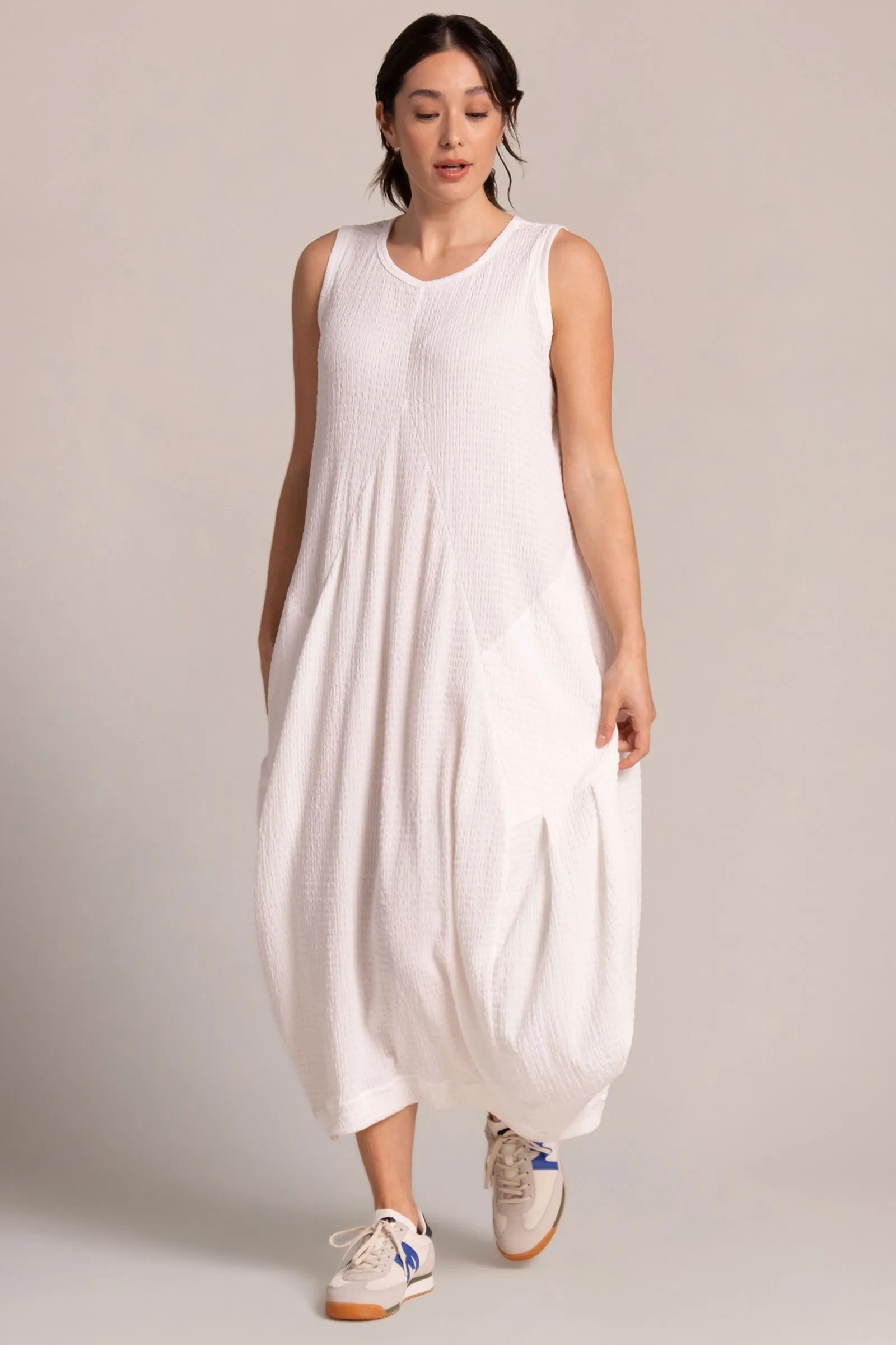 Popcorn Waffle Dress Lined | White