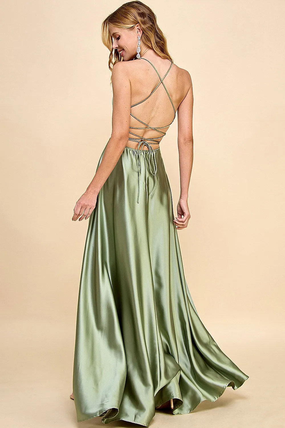 PRE-ORDER: Catalina Satin Dress in Sage