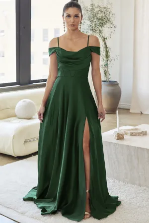 PRE-ORDER: Victoria Satin Dress in Emerald Green