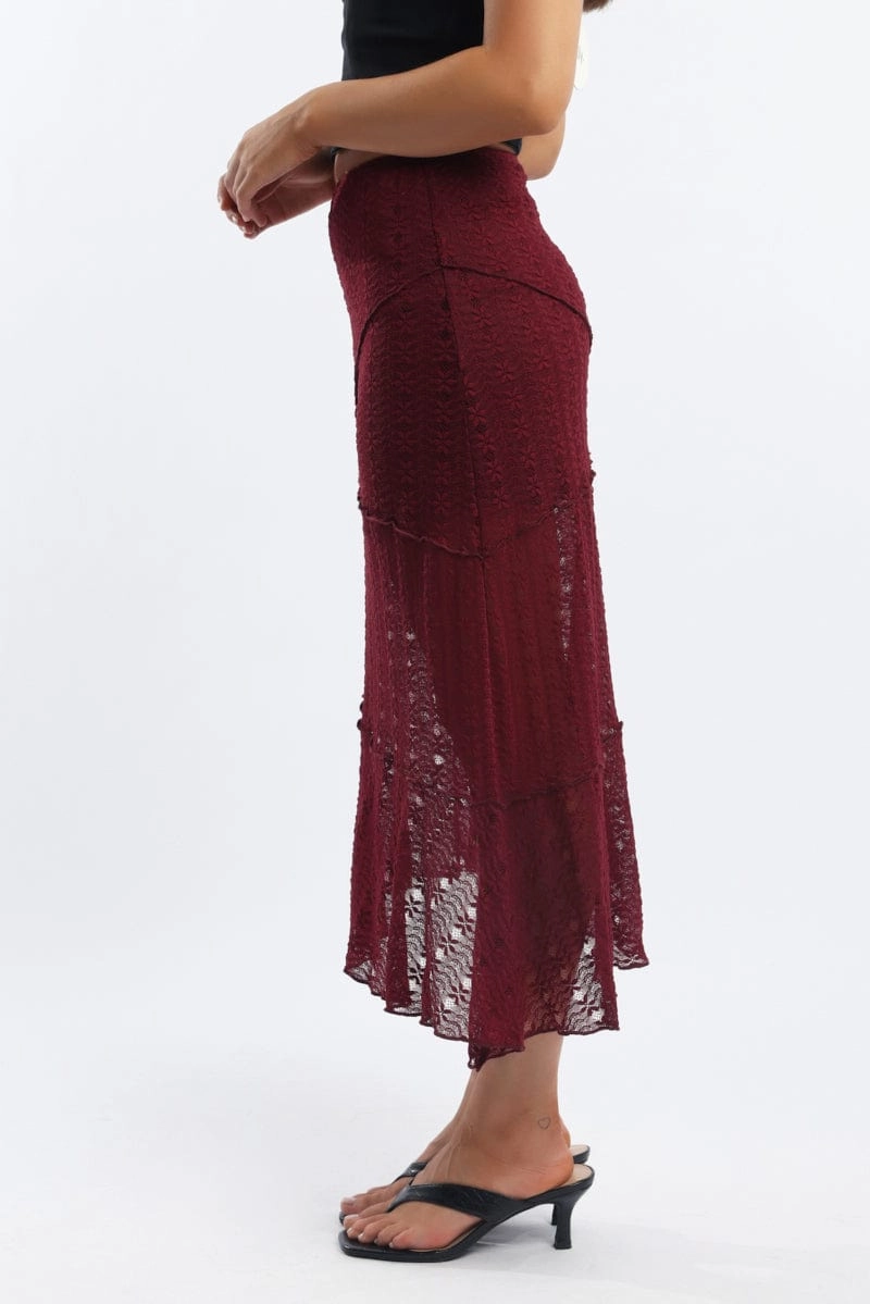 Red Lace Midi Skirt