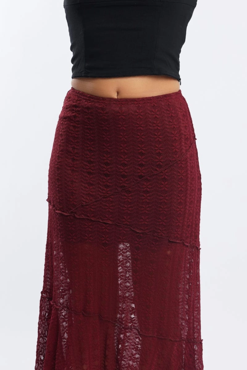 Red Lace Midi Skirt