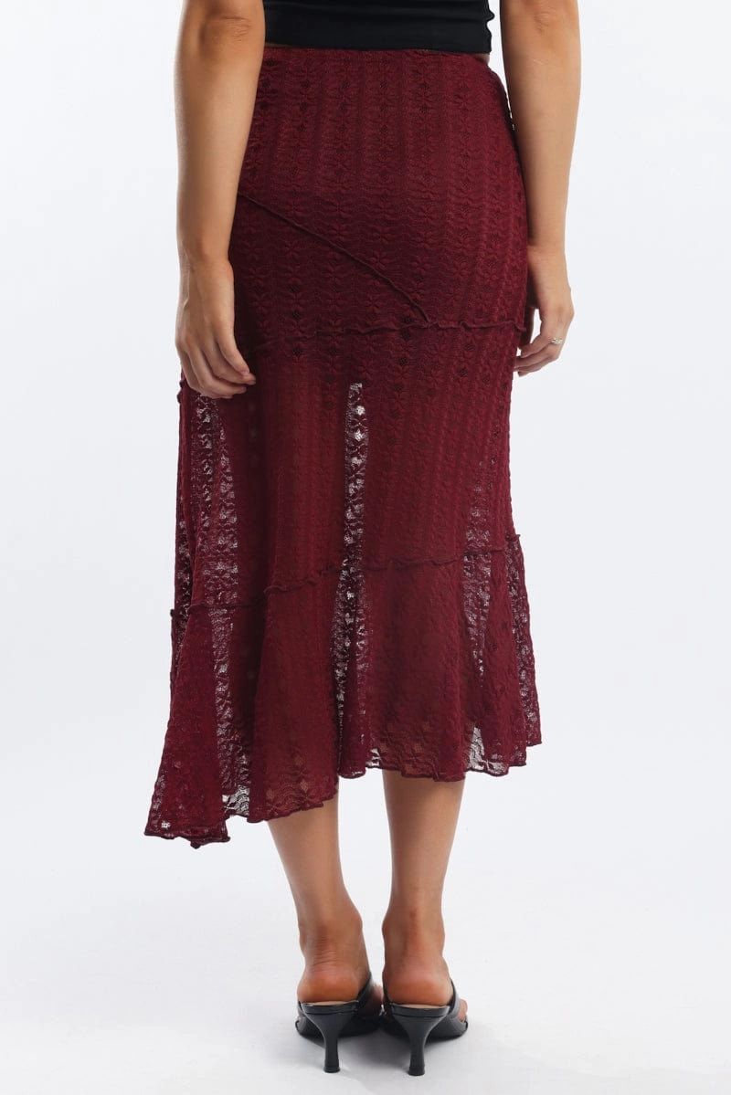 Red Lace Midi Skirt