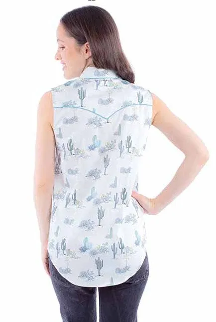 Scully HC935  Ladies Western Sleevelss Blouse with Desert Cactus Print Scene