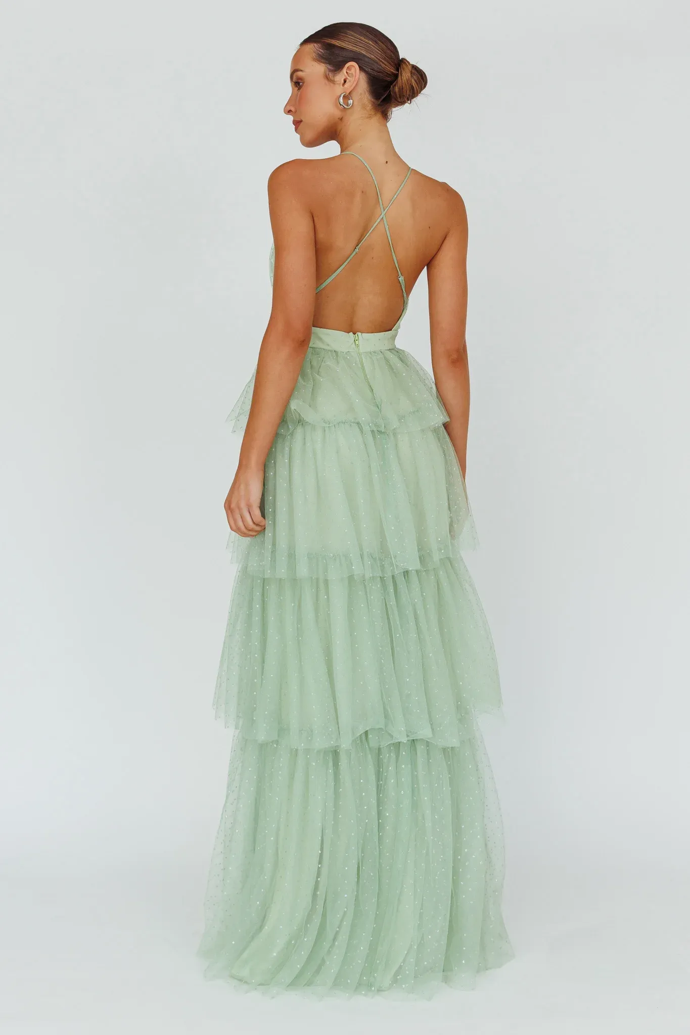 Seylah Tiered Frill Maxi Dress Glitter Sage