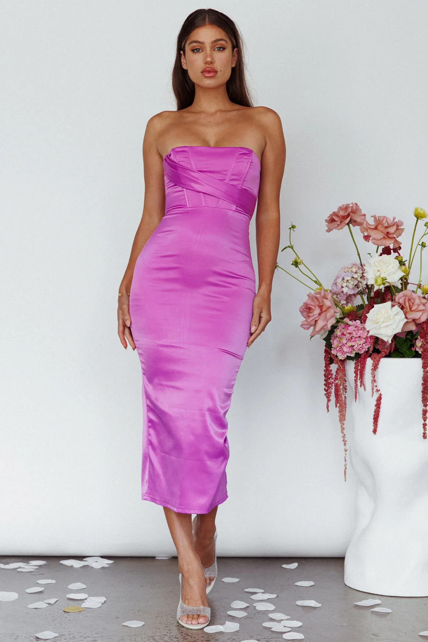 Still Mine Strapless Midi Dress Purple