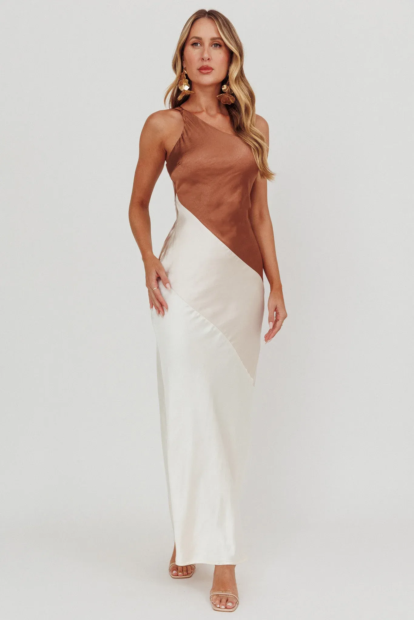 Swipe Right One-Shoulder Maxi Dress Neutral