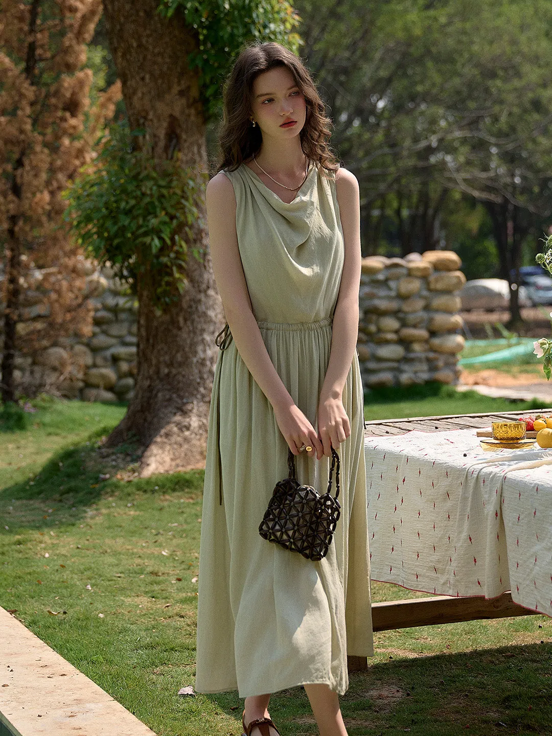 Tatum Cowl Neck Waist Sleeveless Dress