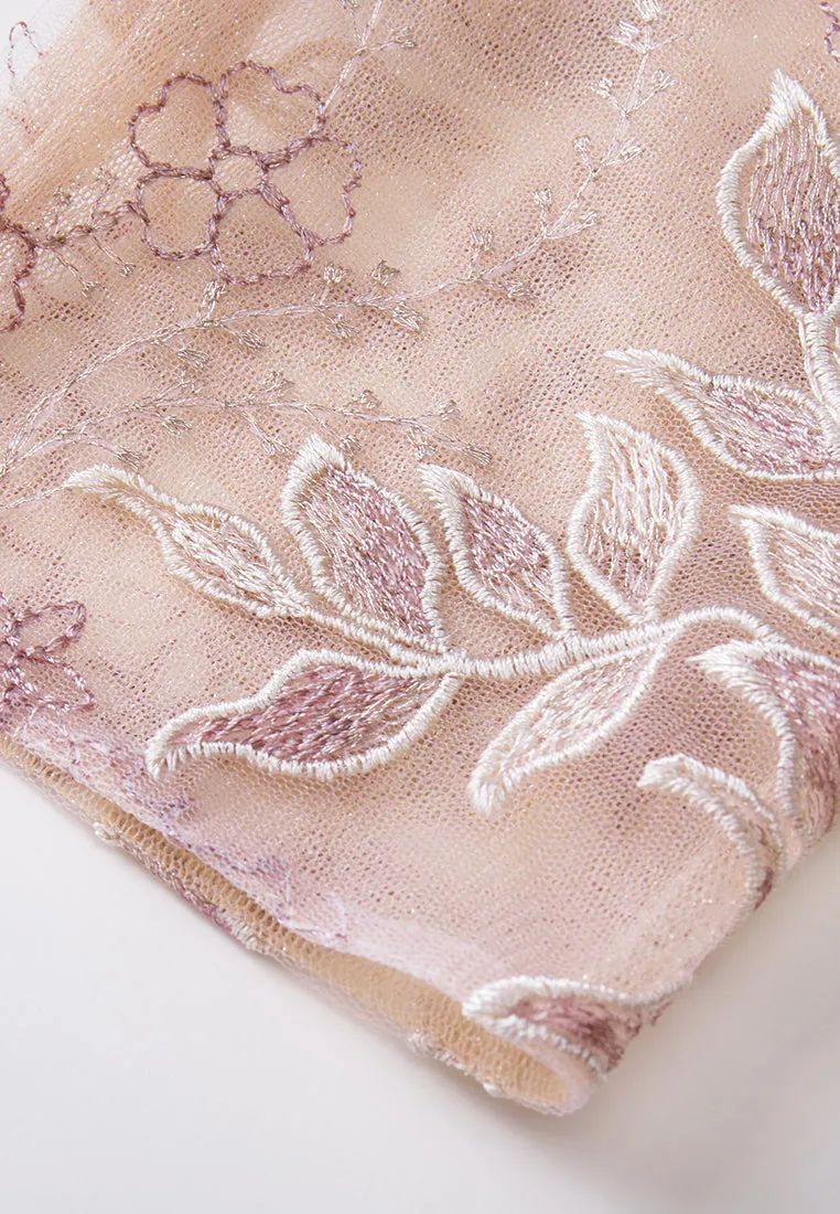 Tie-waist Sequin & Embroidery Mesh Dress