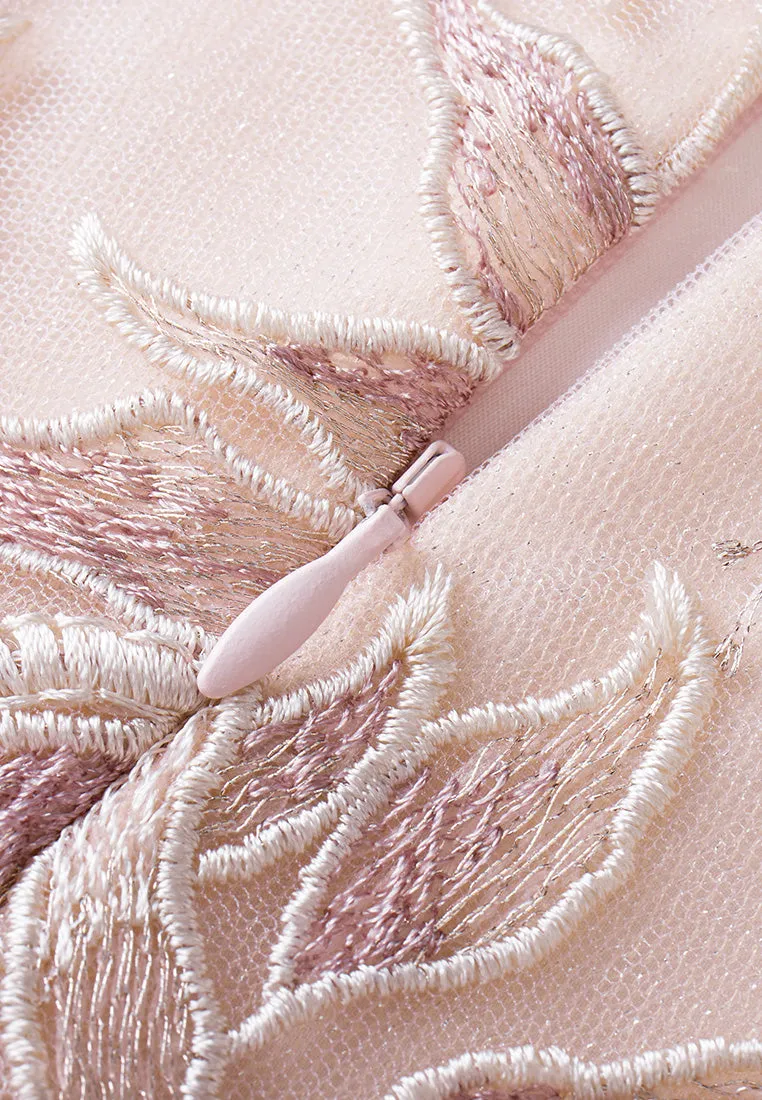Tie-waist Sequin & Embroidery Mesh Dress