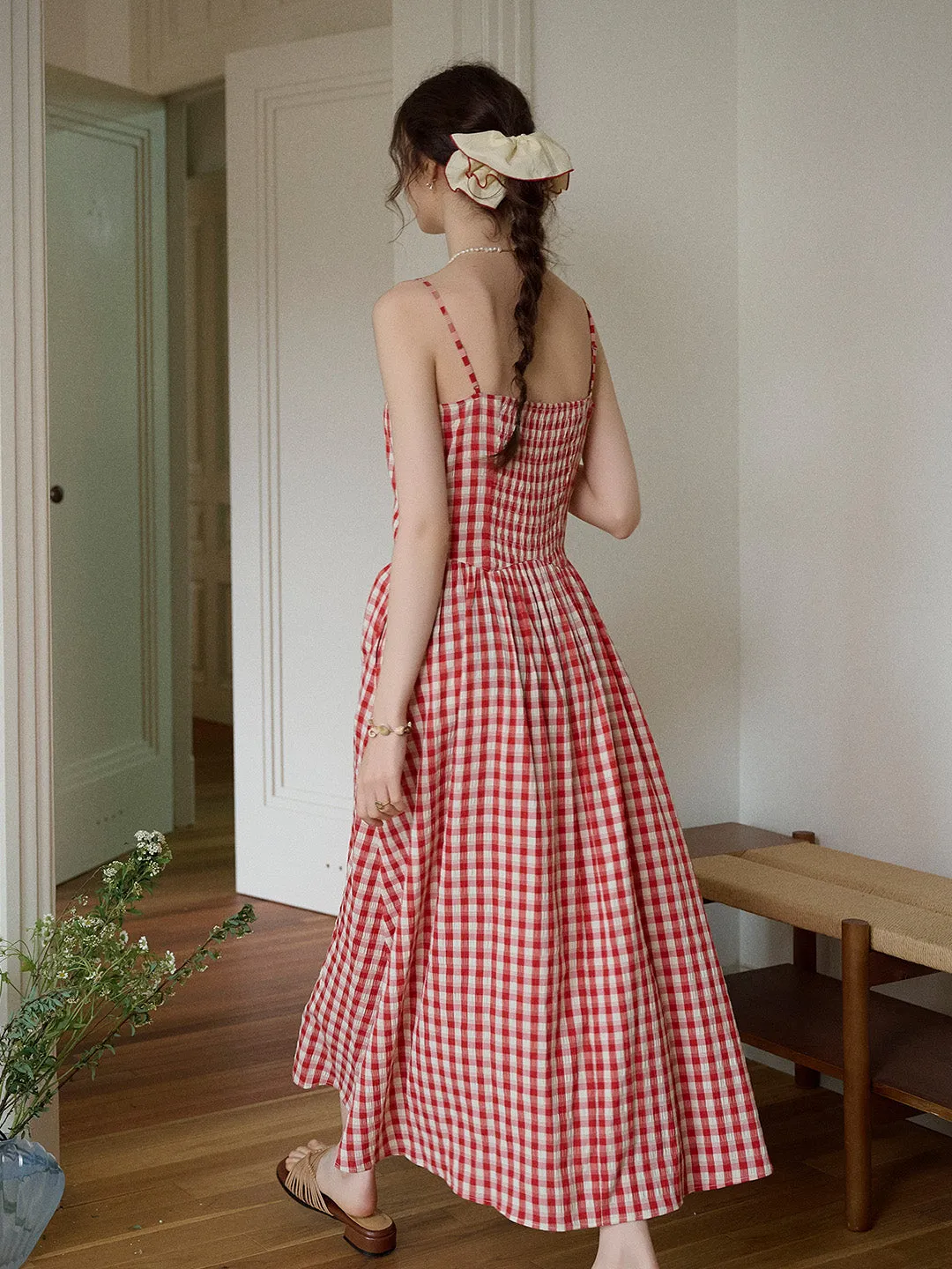 Tinsley Suspender Plaid Dress- Red