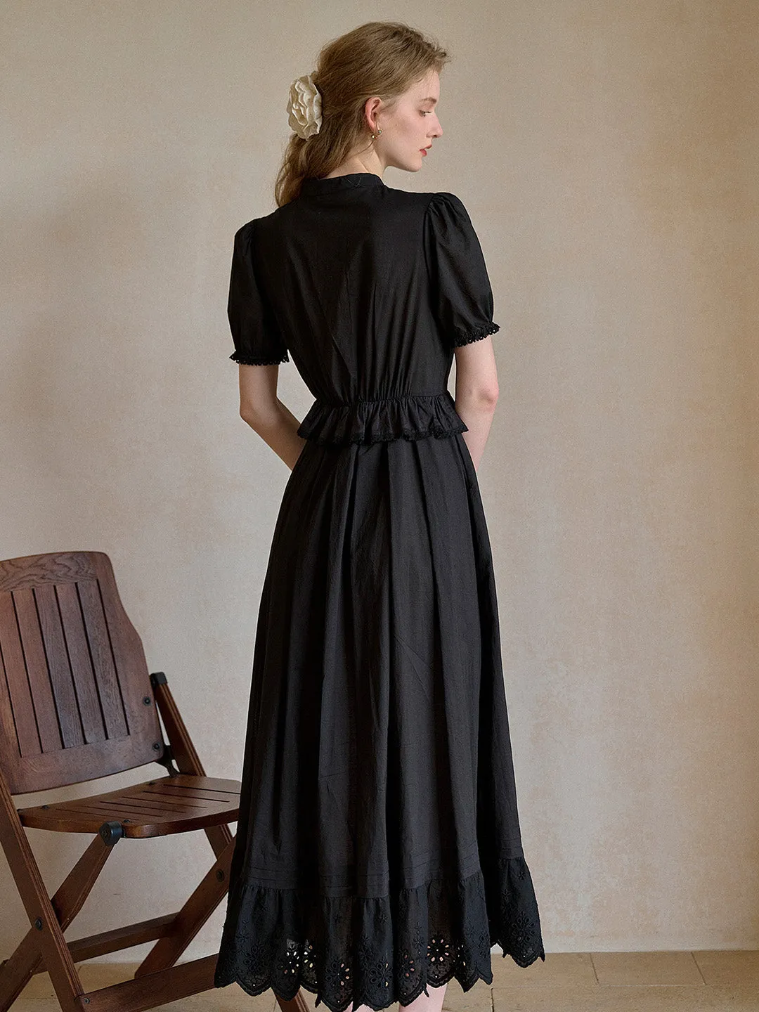 Virginia Round Neck Tie Embroidery Dress