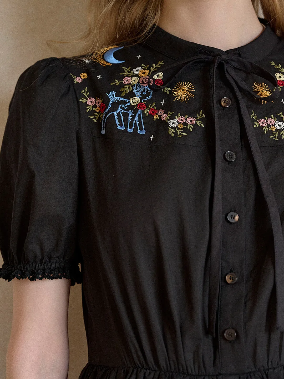 Virginia Round Neck Tie Embroidery Dress