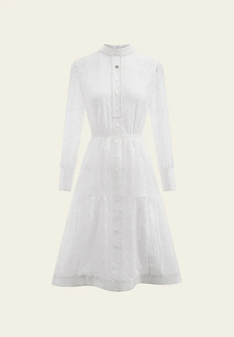 White Stand Collar Dress
