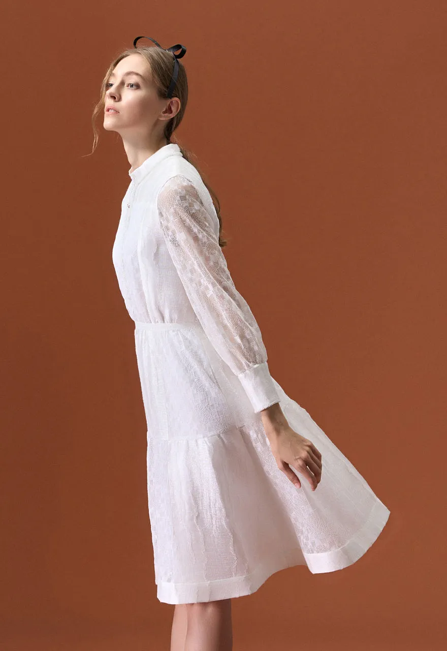 White Stand Collar Dress