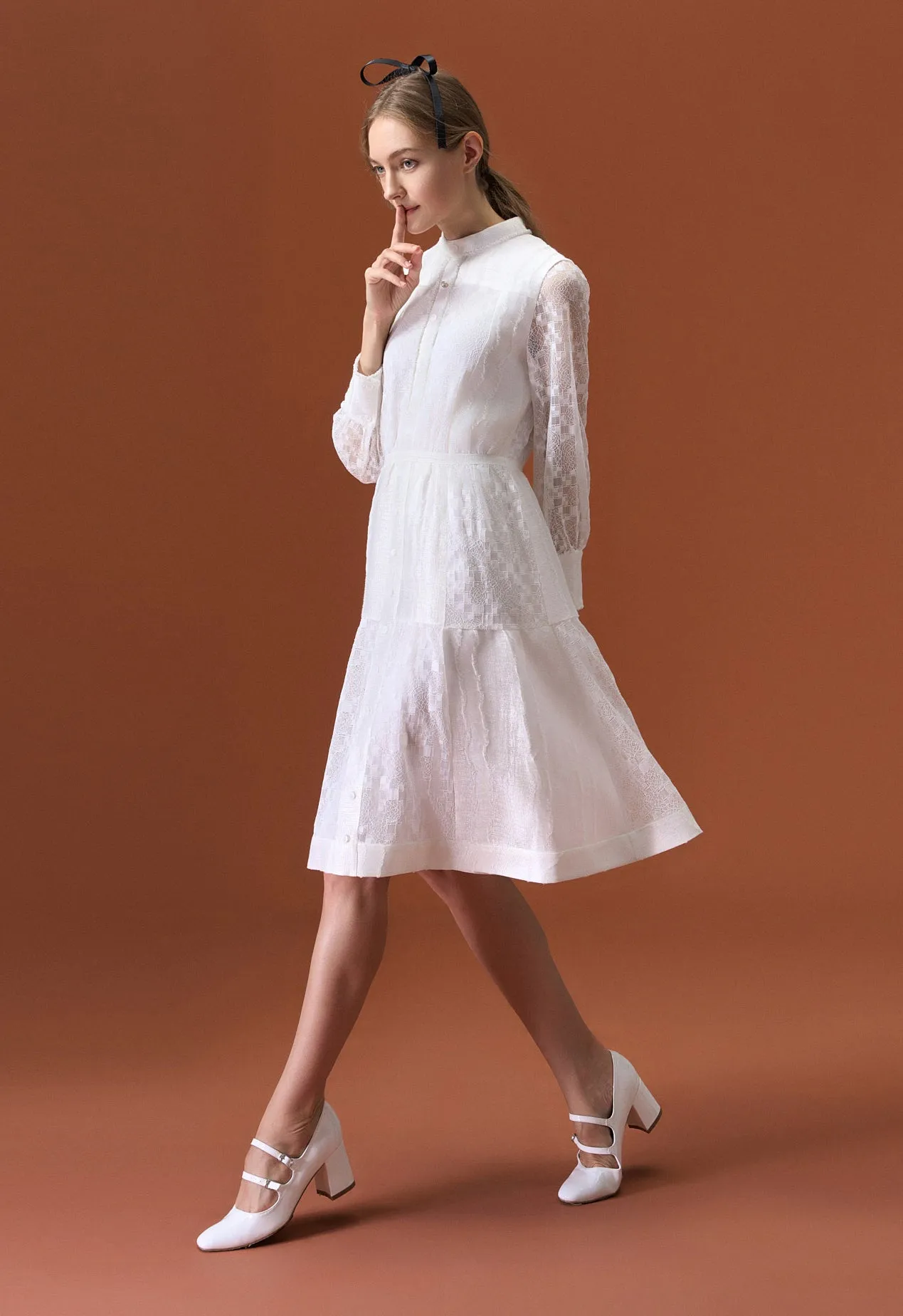 White Stand Collar Dress