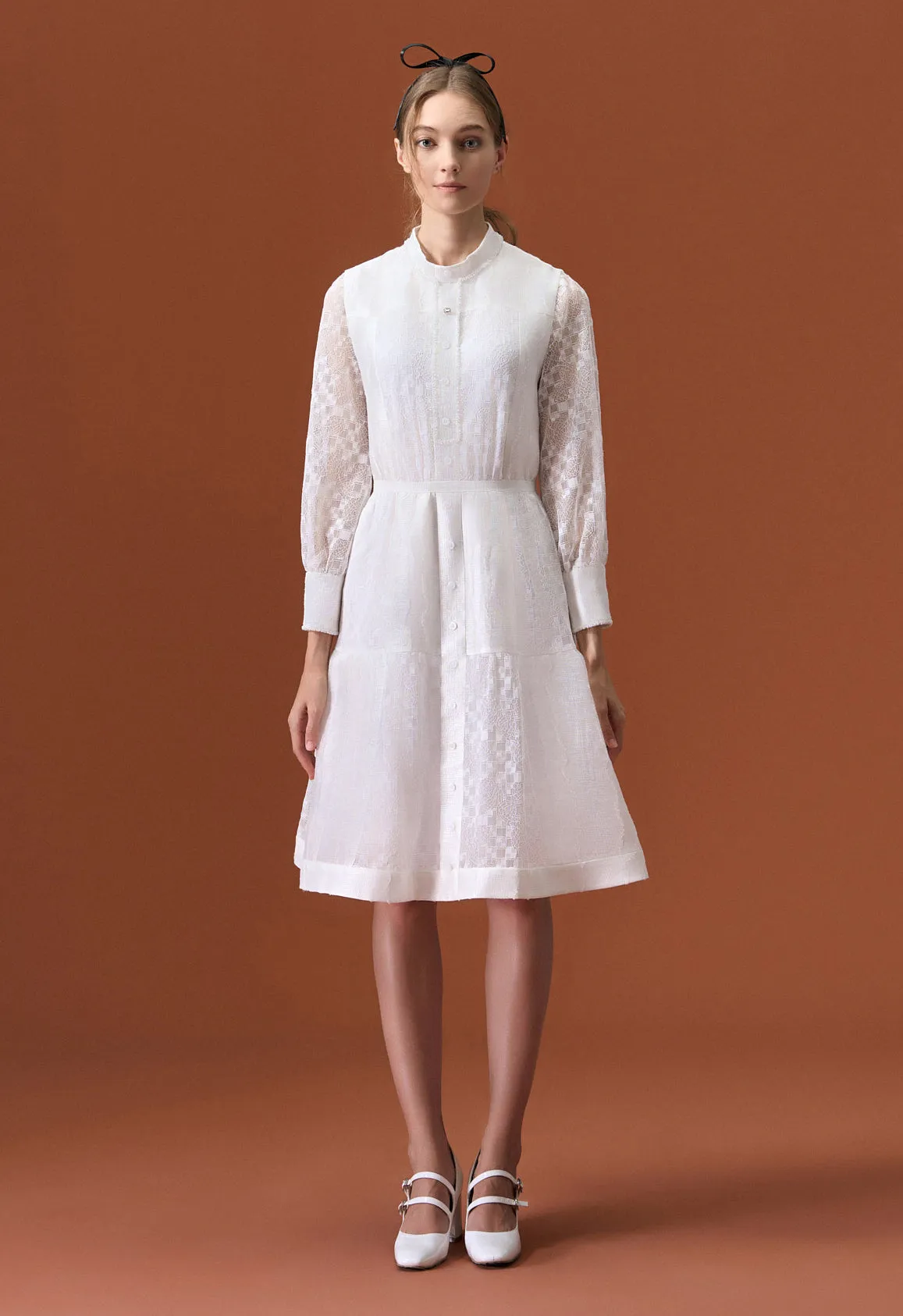 White Stand Collar Dress