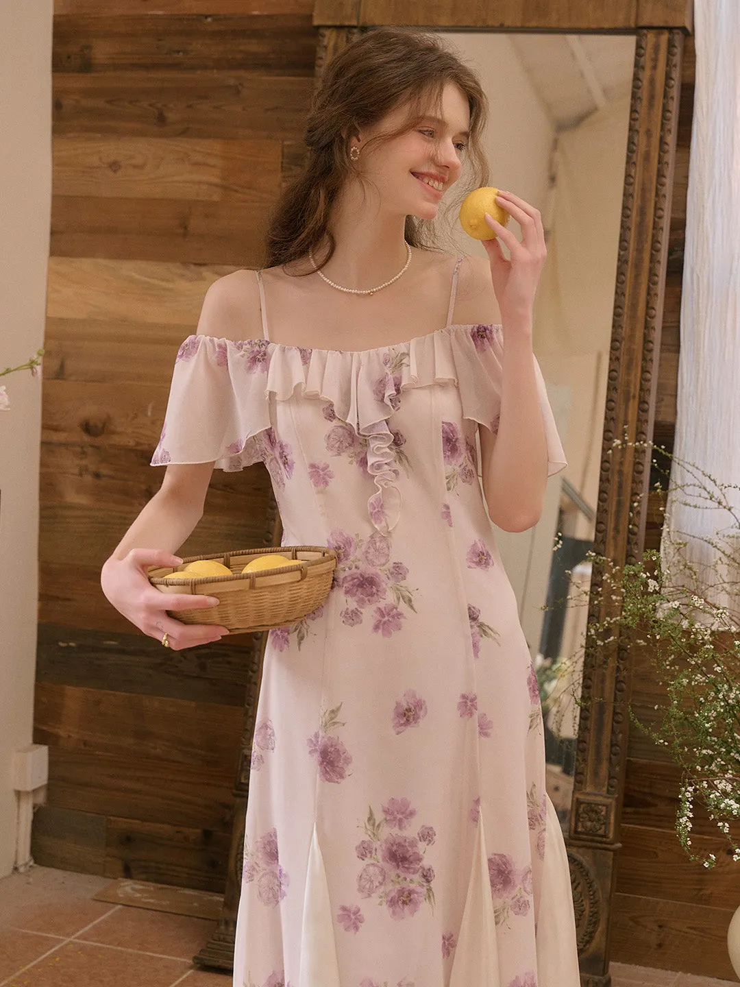 Winter Square Neck Floral Dress