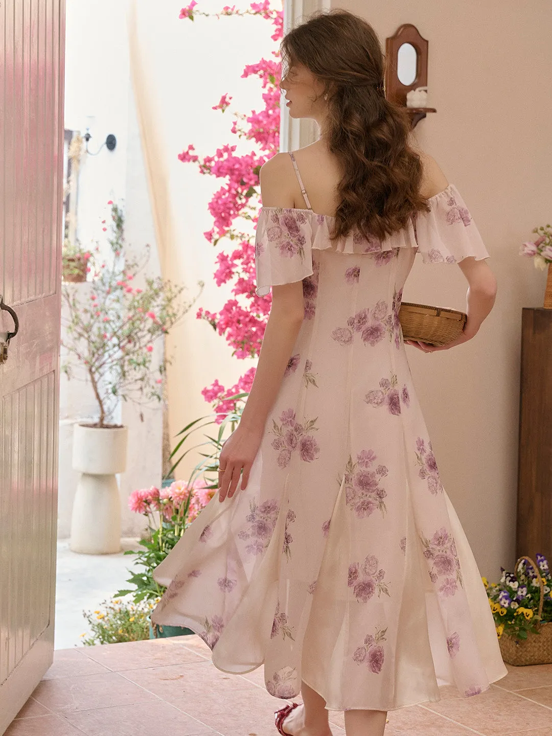 Winter Square Neck Floral Dress