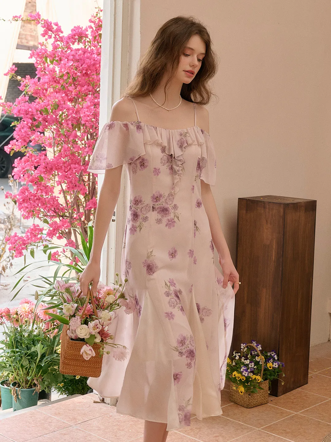 Winter Square Neck Floral Dress