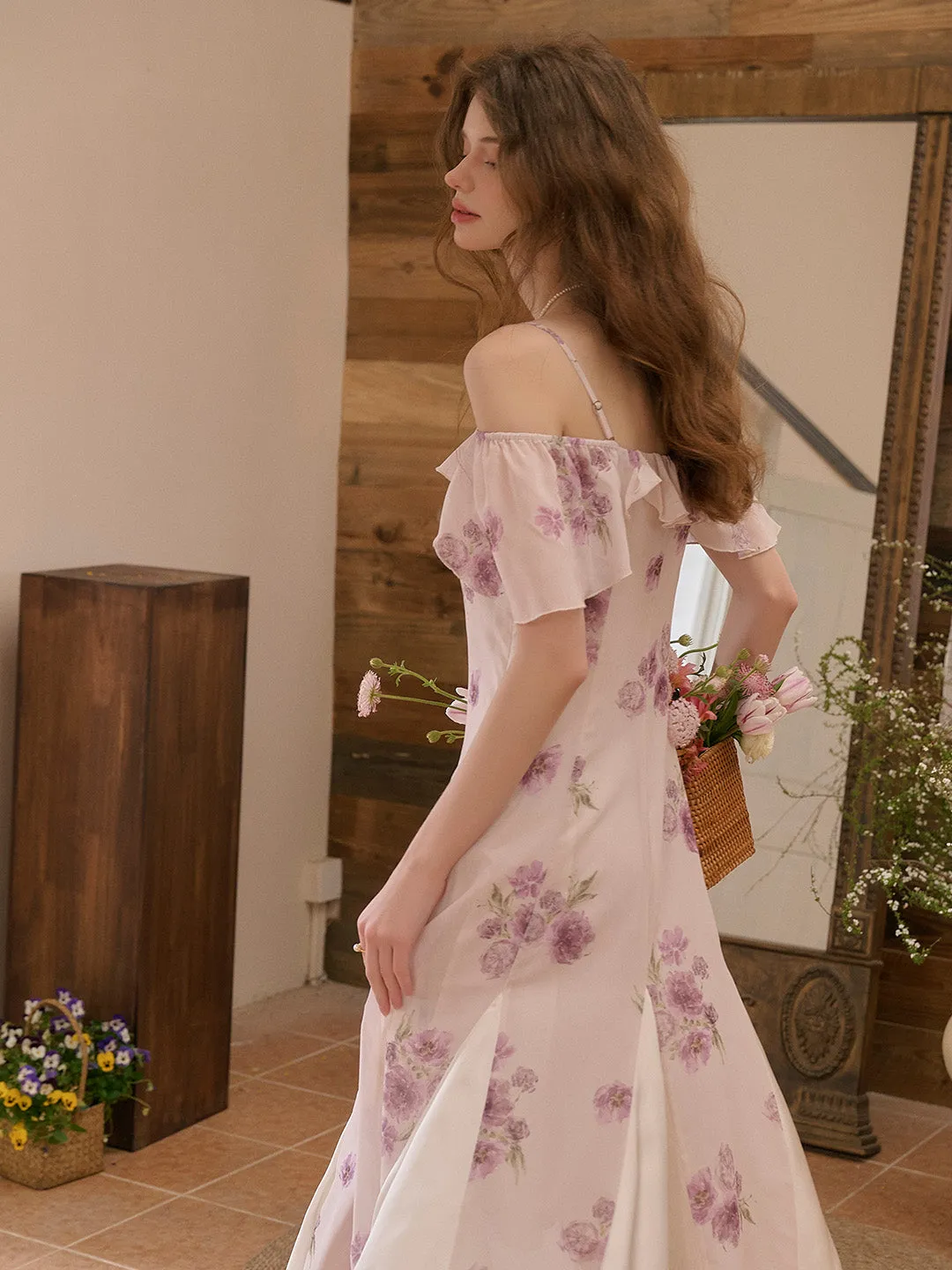 Winter Square Neck Floral Dress