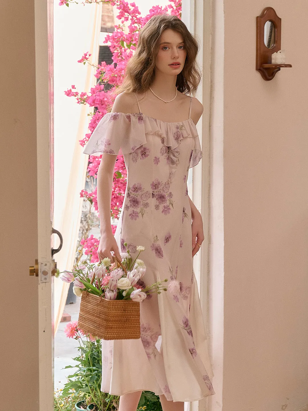 Winter Square Neck Floral Dress